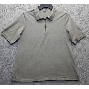 Lands' End Rugby Shirt Men Large Gray Stretch Short Sleeve Side Slit Quarter Zip
